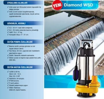 ALARKO WSD 55-17 3Hp 220v Açık Falı Döküm Gövdeli Pis Su Dalgıç Pompa