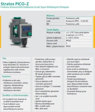 Wilo Stratos Pico-Z 25/0.5-4  220V  1 1/2\'\' Frekans Konvertörlü Kullanma Sıcak Su Sirkülasyon Pompası