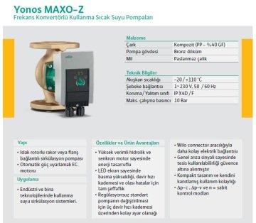 Wilo Yonos MAXO-Z 25/0.5-10  220V  1\'\' Frekans Konvertörlü Kullanma Sıcak Su Sirkülasyon Pompası