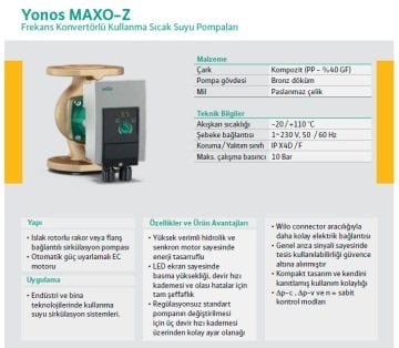 Wilo Yonos MAXO-Z 30/0.5-7  220V  1\'\' Frekans Konvertörlü Kullanma Sıcak Su Sirkülasyon Pompası