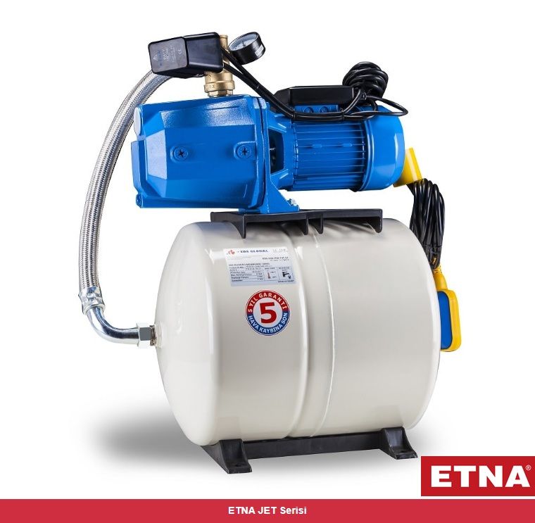 Etna JET 150-50 ES  1.5Hp 220V  Döküm Gövdeli Kendinden Emişli Jet Pompalı Paket Hidrofor Seti (50 Litre Yatık Tanklı)