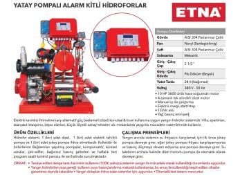 Etna Y2 KO 25/8-75+D10+KO 4/9 Paslanmaz Çelik Gövdeli 380V Yatay Pompalı Alarm Kitli Hidrofor (Dizel+Elektrikli+Jokey Pompalı) - Aisi 304 -YANGIN HİDROFORU
