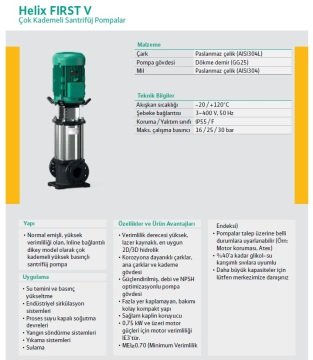 Wilo Helix FIRST V 606-5/16/E/S   1.5Hp 380V  Dik Milli Çok Kademeli Paslanmaz Santrifüj Pompa