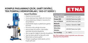 Etna 1KO-ST5/8-15  2Hp 380V Tek Pompalı Komple Paslanmaz Çelik Sabit Devirli Hidrofor (Aisi 304)