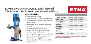 Etna 1KO-ST12/6-40  5.5Hp 380V Tek Pompalı Komple Paslanmaz Çelik Dik Milli Sabit Devirli Hidrofor (Aisi 304)