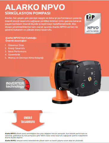 Alarko NPVO 25/8-180 Yeni Frekans Kontrollü Sirkülasyon Pompası