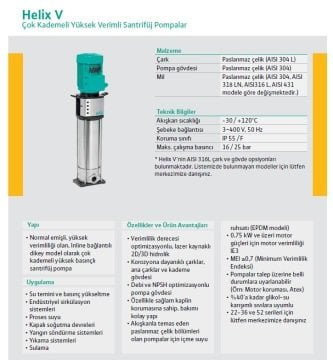 Wilo Helix  V 601-1/16/E/KS   0.5Hp 380V  Dik Milli Çok Kademeli Yüksek Verimli Komple Paslanmaz Santrifüj Pompa