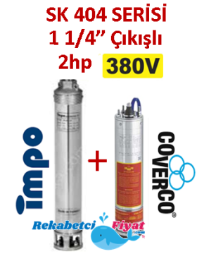 SK 404-18 2HP 380V 1 1/4'' Çıkışlı Sondaj Dalgıç Pompa İmpo Pompa - Coverco Motor(Pompa krom başlıklıdır.)