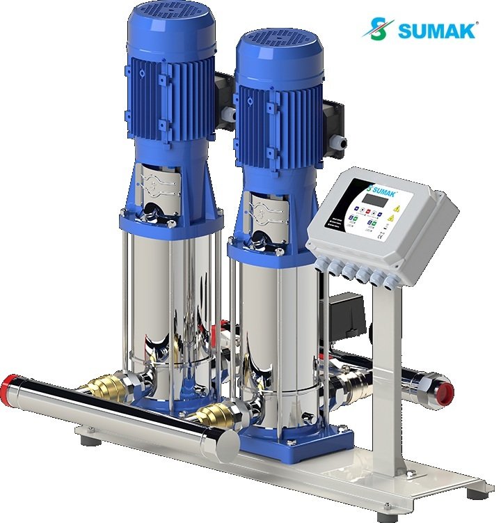 Sumak  SHTP8B 300/10 SMART  2X2.2 kW  380V  Çift Pompalı Düşey Milli Komple Paslanmaz Dijital Panolu İnline Kademeli Hidrofor