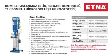 Etna 1HF KO-ST8/14-55  7.5Hp 380V Tek Pompalı Komple Paslanmaz Çelik Dik Milli Değişken Devirli Frekans Kontrollü Çok Kademeli Sessiz Hidrofor (Aisi 304)