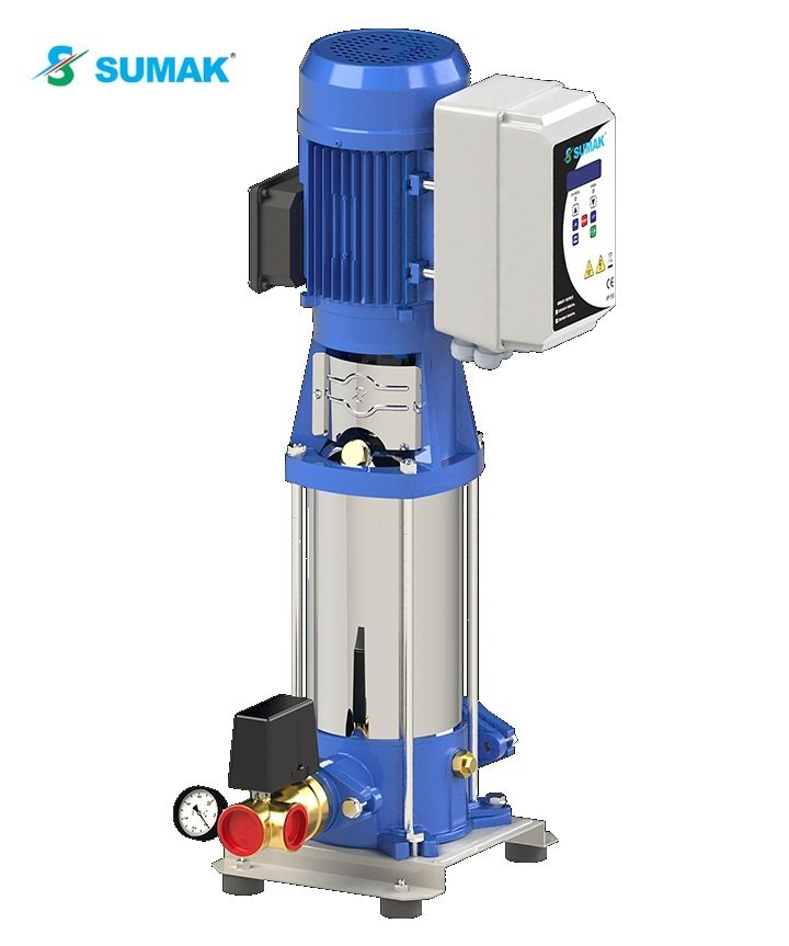 Sumak  SHTPD8A 220/8 SMART  1X1.6 kW  380V  Tek Pompalı Düşey Milli Paslanmaz Çark ve Difüzörlü Dijital Panolu Kademeli İnline Hidrofor