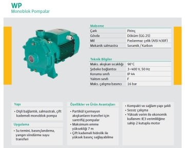 Wilo  WP 207  10Hp 380V Çift Kademeli Monoblok Pompa