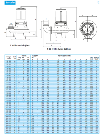 Standart C 100-240 VX (4 kW 5.5 HP) Vortex Fanlı Dalgıç Pompa
