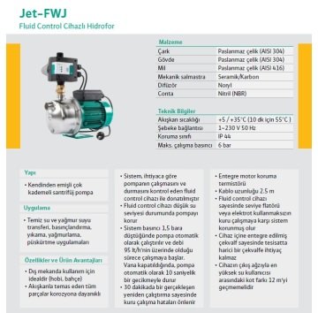 Wilo Jet FWJ 203   1Hp 220V  Hidromatlı Fluid Kontrollü Paket Hidrofor